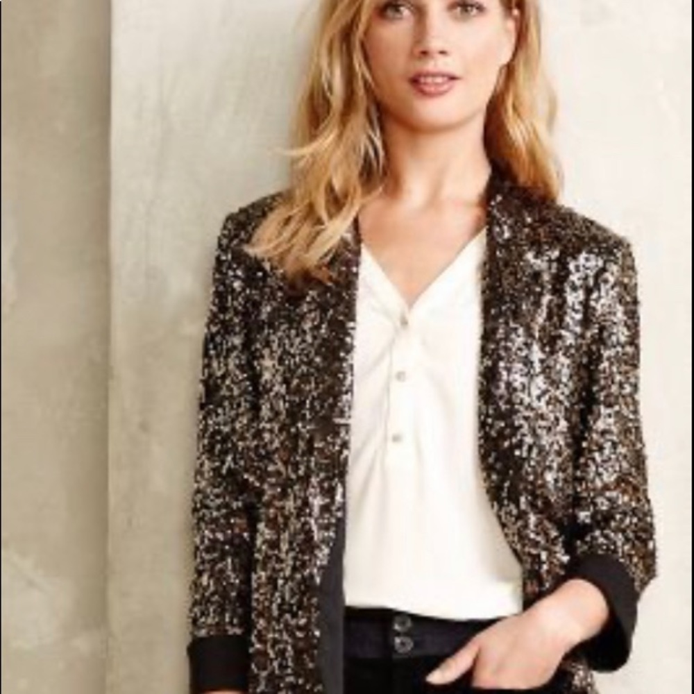 Sam Edelman Metallic Gold Sequin Blazer. Sz XS
